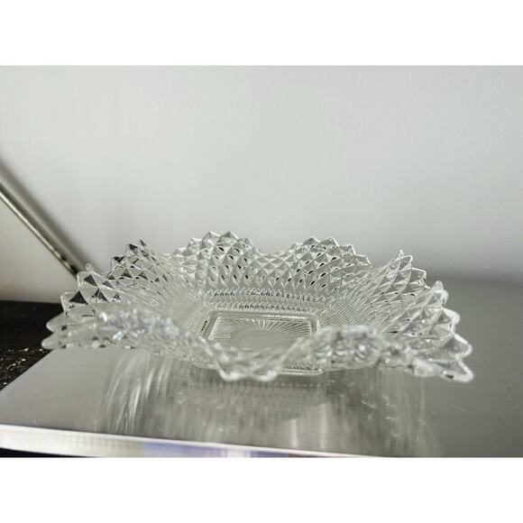 Indiana Glass Clear Depression Glass Square Ruffled Diamond Point 7" Dish Vintag - Picture 6 of 15